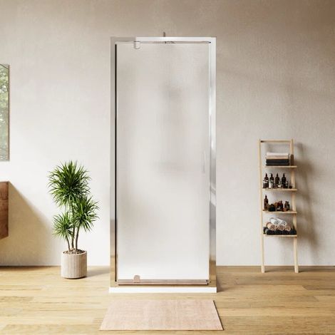 Cabine de douche trois côtés 70x90x70cm avec porte battante profilés chromés et verre imprimé 6mm h185 Madagascar (1/4)