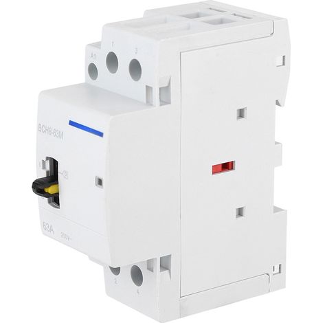 Contacteur secteur domestique BCH8-63M 2P 63A 230V, montage sur rail DIN, avec interrupteur de commande manuel (1NO+1NC)