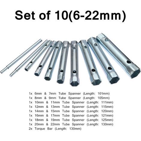 10Pcs Jeu de clés à tubes 6-22mm Clé à Bougie Clés Tubulaires Clés à Tubes Clés à Bougie clés tubulaires doubles métriques pour Visser (1/5)