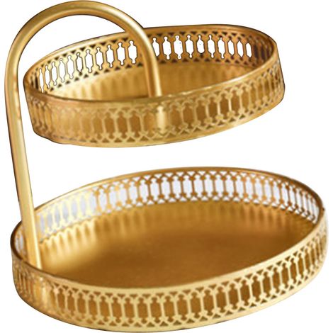 Plateau à pâtisserie double couche décoratif en cuivre doré pour biscuits et desserts, idéal pour un mariage. Motif vertical. (1/5)