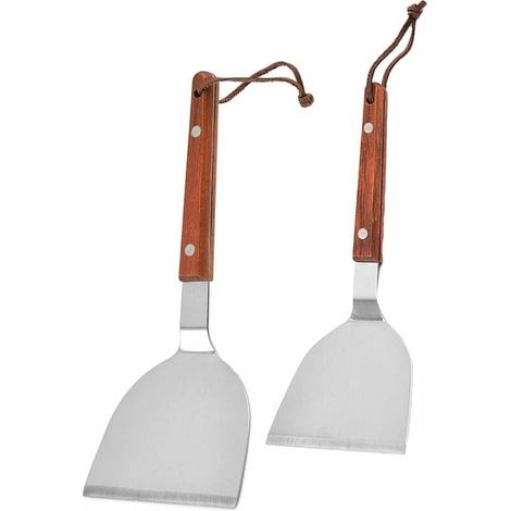 Spatules pour barbecue, spatule Teppanyaki, spatule de grill en acier inoxydable avec manche en bois, spatule de friture polyvalente pour le grillage (1/5)