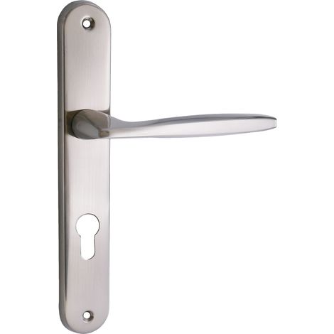 domino Türgriff 72 Drückergarnitur PZ - Profilzylinder Set Türklinke für Zimmertür, Bürotür, Kellertür & Innentür L-Form Türbeschläge aus Aluminium Nickel MIA M9 (1/5)