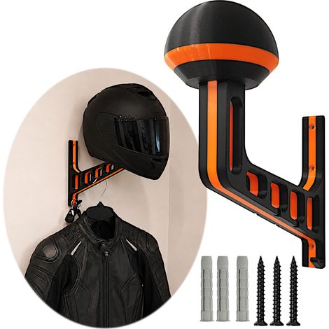 Soporte para casco de motocicleta V1 con gancho, color negro y naranja. (1/5)