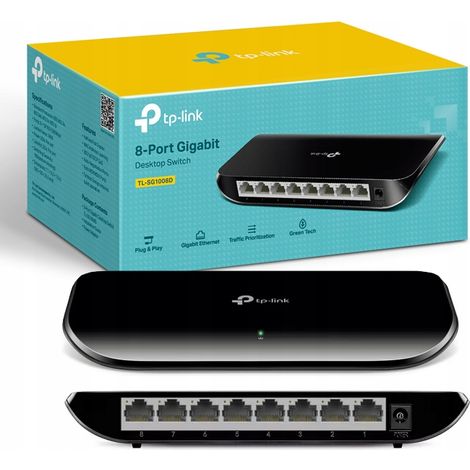 TP-Link  Switch  TL-SG1008D  Unmanaged  Desktop  8 x RJ-45-Anschlüsse (1 Gbit/s)  Externes Netzteil  36 Monate Garantie (1/5)
