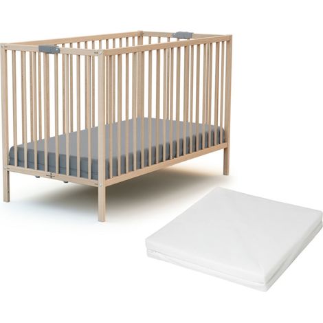 WEBABY - Lit bébé pliant en bois avec matelas 60 x 120 cm FLEX (1/5)