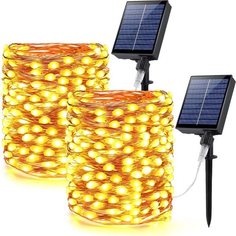 Solar-Lichterketten, 2er-Pack, 20 m große LED-Lampenperlen, 200 LEDs, superhelle Solar-Lichterketten für den Außenbereich, wasserdichte Solar-Funkeln-Lichter mit 8 Modi, Mini-Solarleuchten für drinnen (1/5)