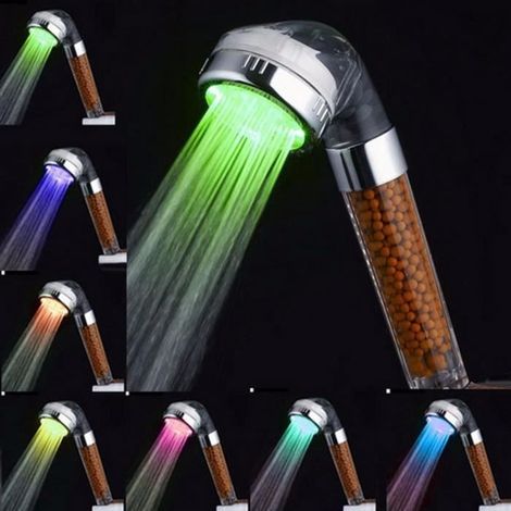 Pomme de douche LED Creative - ions négatifs automatiques - 7 couleurs - finition chromée-Ywey (1/4)