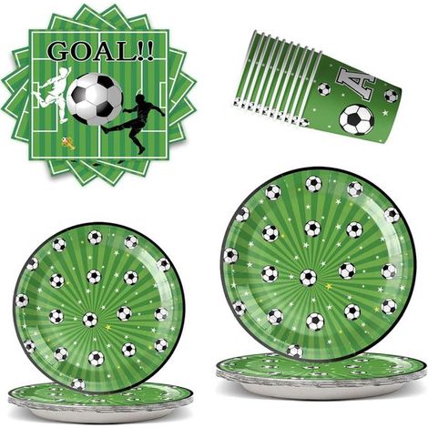Fußball-Party-Dekorations-Geschirrset für 10 Personen - Teller, Becher und Servietten (1/5)