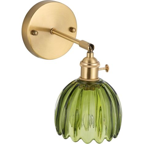Applique Murale en Verre Vert Lampe Murale Intérieure E27 Vintage Salle de Bain Luminaire Mural Éclairage Murale pour Chambre Salon Cuisine(non incluse ampoule)