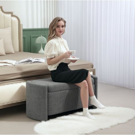 Banco baúl 105/44/45,5 cm gris, asiento acolchado y tapizado de franela (1/5)