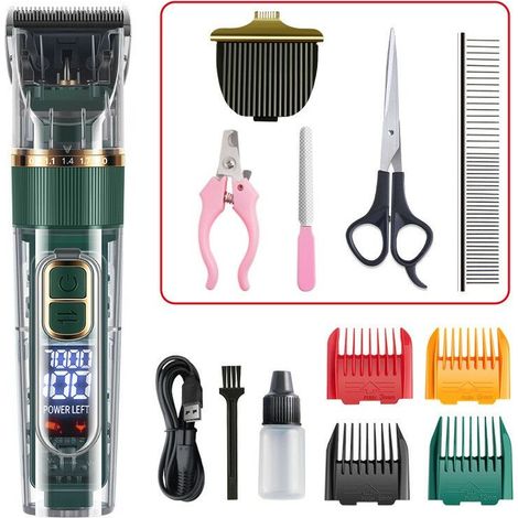 Tondeuse Chien- Tondeuse Chat, Électriques, Silencieuse Tondeuses, USB Rechargeable, Vert