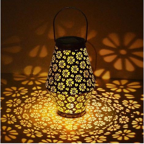 Lanterne solaire de jardin, lampe solaire d'extérieur Hangrui à LED suspendue en métal creux sculpté (1/5)
