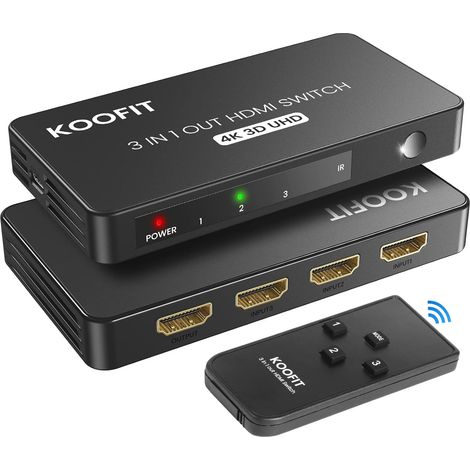 Multi HDMI, Multiprise Splitter Commutateur HDMI 4K Switch 3 Entrées 1 Sortie, Commutateur avec Télécommande Splitter Full HD 4K, Switch 3 Ports pour TV, Lecteur Blu-Ray, DVD(Noir) (1/5)