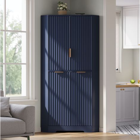 MODFU – Mobile angolare 60x60x172 cm con 4 ante, ripiani regolabili, struttura in MDF, salvaspazio e sistema anti-ribaltamento – Blu (1/5)