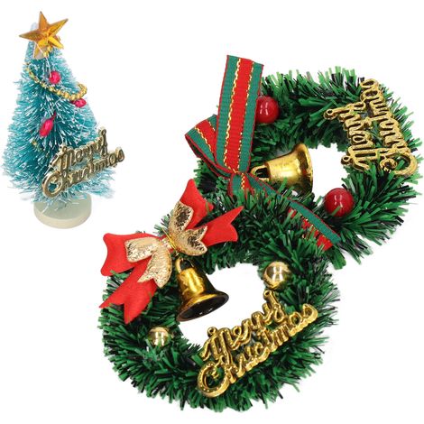 14-teiliges Puppenhaus-Weihnachtsdeko-Set: Weihnachtskränze, Bäume, detailreiche Dekorationen für festliche Stimmung – Puppenhaus-Zubehör (1/5)