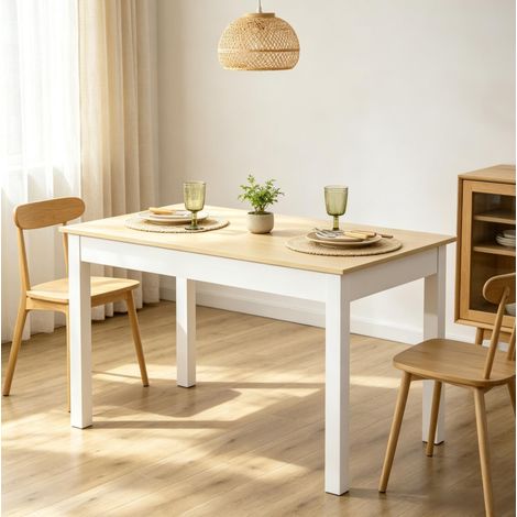 Mesa de comedor rectangular 119 x 70 x 75 cm, 4 a 6 personas, roble y blanco DESVIAE (1/5)