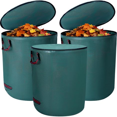 Lot de 3 Sacs de Jardinage 272L avec Couvercle Zippé et Poignées - Résistant aux Déchirures et aux UV (1/5)