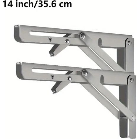 (Argent 35,5 cm - 2 pièces) 2 supports d'étagère pliables robustes en acier, fixation murale, pour établi, étagères de table, équerre de support - Quincaillerie pour la maison (1/5)
