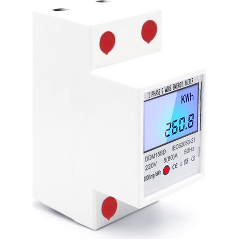 Compteur d'énergie monophasé sur rail DIN, 5-80A 220V 50Hz Compteur électronique de kWh avec écran LCD rétro-éclairé (1/5)