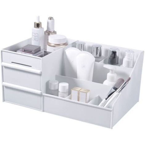 Organisateur de maquillage de bureau tiroirs, produits de beauté coffre de rangement organisateur de bureau bureau papeterie boîte de rangement organisateur de maquillage (blanc) (1/4)