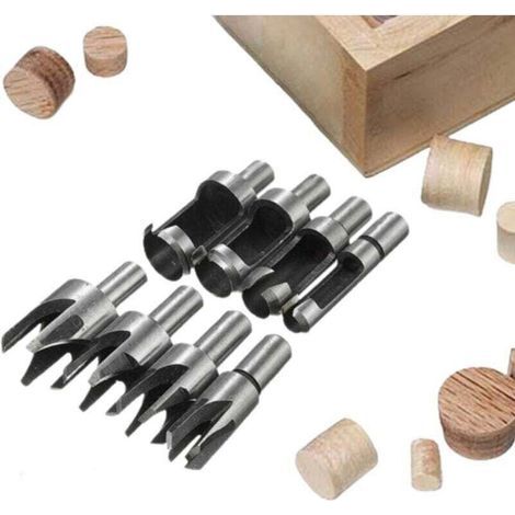Juego de 8 brocas para tapones de madera, herramienta de corte de acero al carbono, brocas para tapones de madera, brocas cónicas para tapones de madera de 6 mm/10 mm/13 mm/16 mm. (1/4)