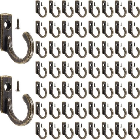 Set di 100 ganci singoli da parete, piccoli ganci appendiabiti, ganci per cappelli, ganci per accappatoi in stile rustico retrò con viti per chiavi, tazze, cappelli, asciugamani (bronzo).
