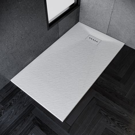 SONNI Design Duschwanne Duschtasse Flach aus SMC Brausewanne Super Flache 140 x 70 cm,Weiß,mit Ablaufgarnitur,Antirutsch (1/5)