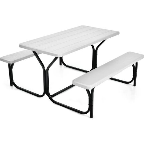Mesa de jardín con bancos para 4 a 6 personas 137 x 150 x 71 cm para uso exterior y fácil mantenimiento estilo minimalista HDPE blanco 200018815