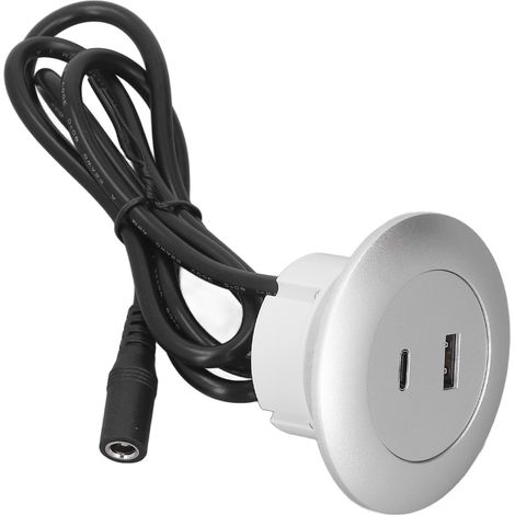 Station de charge rapide QC3.0 30W argentée pour smartphone, port rond encastré, 12-30V, chargeur de bureau domestique (1/5)