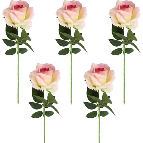 5pièces Lot de Roses Artificielles Réalistes pour Décoration de Bureau et Maison Fleurs Simulées pour Événements Spéciaux (1/5)