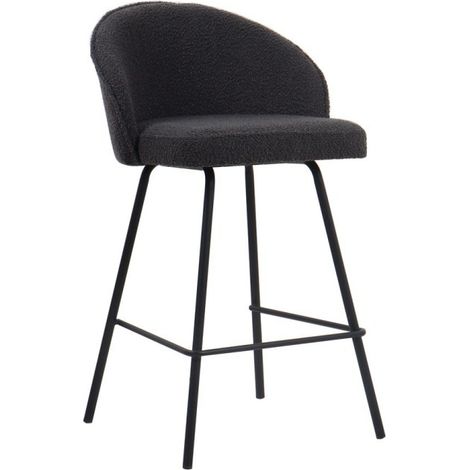 Chaise de comptoir JUNI – Bouclé gris – H87 cm design contemporain (1/5)