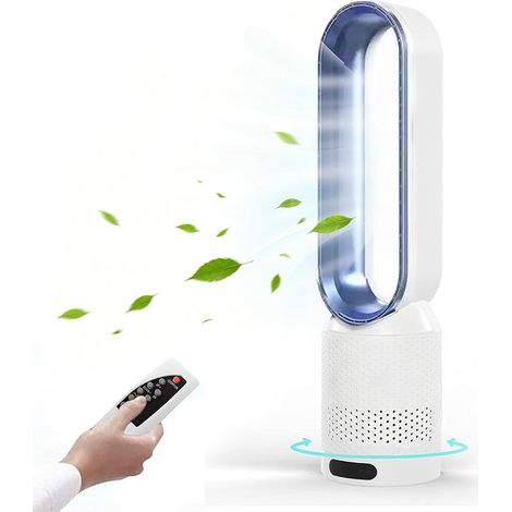 Ventilateur sur pied/de bureau portable avec minuterie, ventilateur de circulation d'air sans pales, télécommande, 8 vitesses, oscillation à 90°, bleu (1/5)