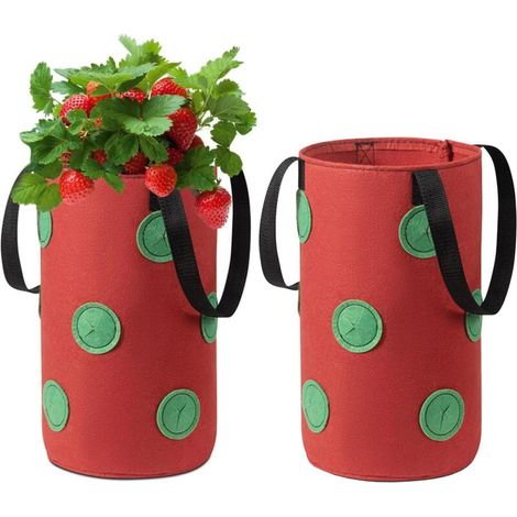 Lot de 2 sacs de culture suspendus pour fraises avec poignées et 12 trous pour planter des fraises, des légumes et des fleurs, rouge