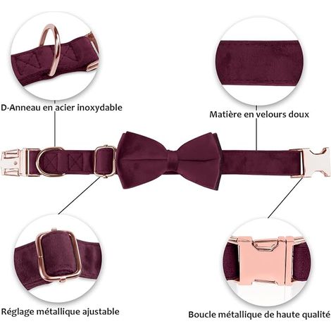 Collier Chien avec Détachable Nœud Papillon Chien, Collier Chien Réglable pour Chiens Petits Moyens Gros Chiens, pour Les Mariages, Les Anniversaires, Les fêtes (1/4)