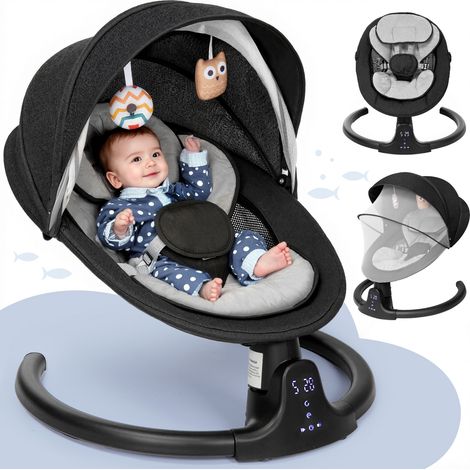 Balanelle/transat électrique pour bébé, 5 vitesses, Bluetooth, minuterie à 3 réglages, musique via Bluetooth, coussin amovible, jouets, fonctionne sur piles. (1/5)
