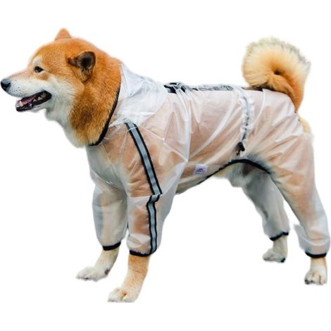 Manteau Impermeable Pour Chien - Matière Transparente Haute Densité - Capuche Sportive Avec Bandes Réfléchissantes - Pour Chiens Tailles S À L - 1 Pièce