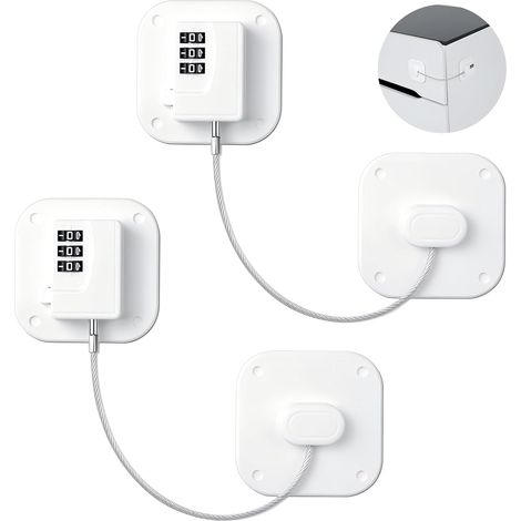 cadenas de réfrigérateur pour enfant avec mot de passe à 3 chiffres, sécurité enfant sans perçage pour réfrigérateur, armoire, tiroir et fenêtre, blanc carré (1/5)