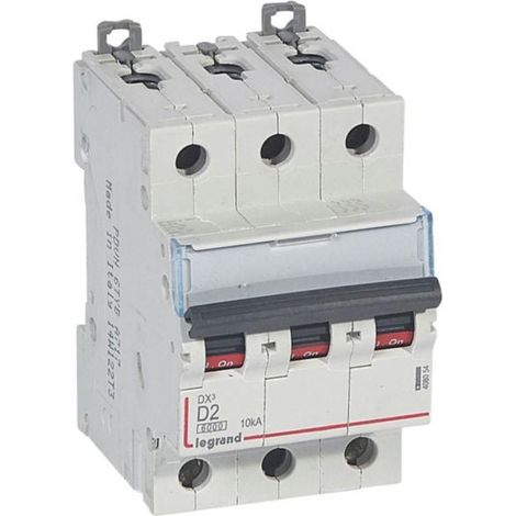 Disjoncteur DX³6000 10kA arrivée haute et départ bas à vis 3P 400 - 2A - courbe D - pour peigne HX³ traditionnel - LEGRAND