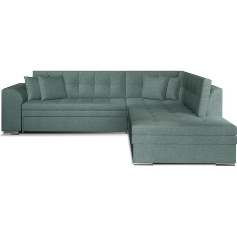 Canapé convertible angle droit tissu vert céladon et chromé Pika 260cm (1/5)