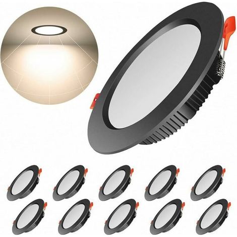 7W Einbau-LED-Spots, schwarz, extra flach, 10er-Pack, IP44, 3000K Warmweiß, 8-9CM Ausschnitt, runde Einbau-Deckenleuchte für Badezimmer, Küche, Wohnzimmer, Flur (1/4)