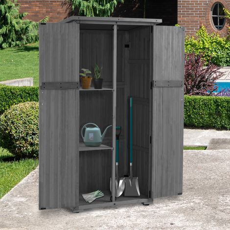 M MCombo Gartenschrank Holz, Gartenhaus Klein Wetterfest, Outdoor Gerätehaus Geräteschuppen, für Außenbereich Balkon Terrasse, 0878EY(grau)