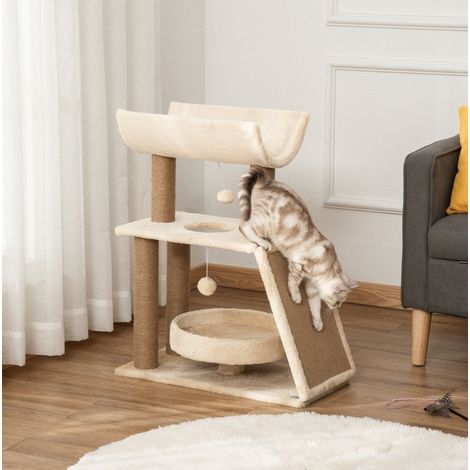 Albero tiragraffi per gatti con gioco e cuccia 60 x 30 x 76 cm naturale (1/5)