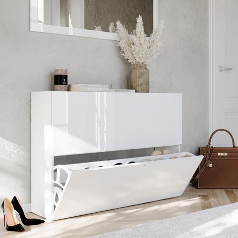 Scarpiera Lovero, Mobile Portascarpe 20 Paia, 2 Ante Made in Italy, Anta a Ribalta, 110x25x75h cm Bianco Lucido (1/5)