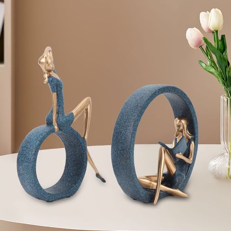 Estatua de resina de una chica practicando yoga con un libro – Figura decorativa – 2 piezas (1/5)