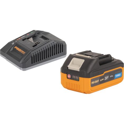 Procraft Starter Pack C20/6.5 Caricabatterie rapido 20 V 6,5 A + 1x batteria turbo 20/4 4,0 Ah