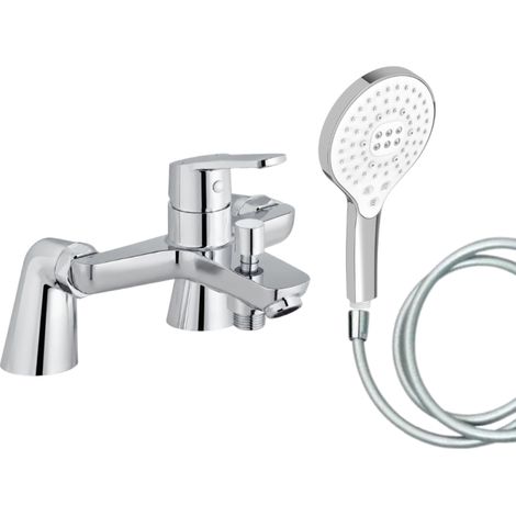 Mitigeur baignoire JACOB DELAFON Aimé + pommeau de douche Metro signature + flexible de douche lisse + colonnettes (1/5)