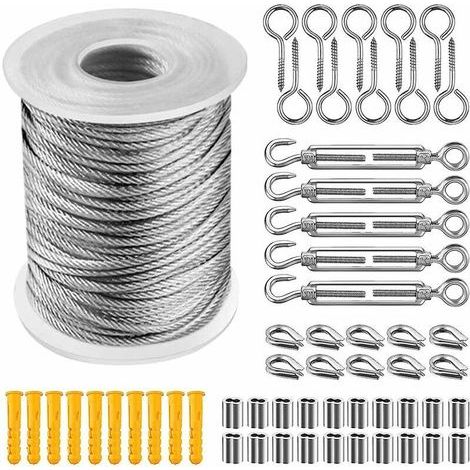 – Câble inox gainé PVC 30 mètres – Acier inoxydable 304 – Résistant aux intempéries – Kit avec accessoires pour installation facile (1/5)
