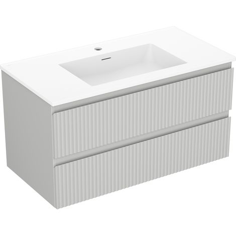 Mexen Rivel Badezimmerschrank 90 cm mit Otis-Waschbecken, 2 Schubladen, gerillt, grau matt/weiß matt - 91A20-09047-2-BFF62-W18M (1/5)