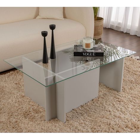 Rechteckig modern Couchtisch Vetroni Grau - Glas - 105x65 cm