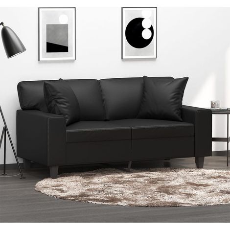 2-Sitzer-Sofa mit Zierkissen Schwarz 120 cm Kunstleder